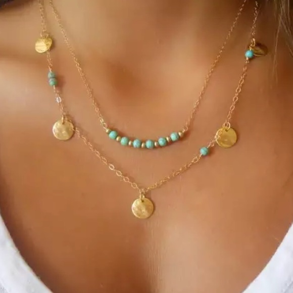 Jewelry - Gold Filled Multilayer Turquoise Bead Necklace